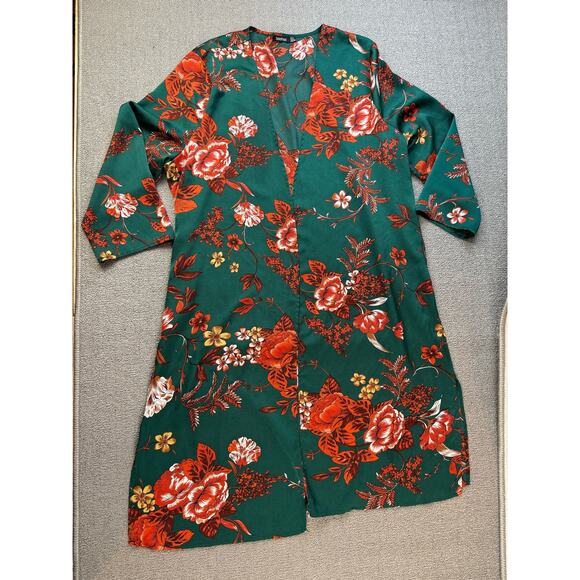 Boohoo Kimono Duster Floral Green US Size 18 - Picture 3 of 9